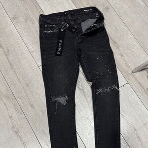 Purple Men's Black Ripped Skinny Jeans
